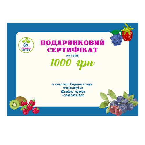 Подурнковий сертифікат на суму 1000 грн